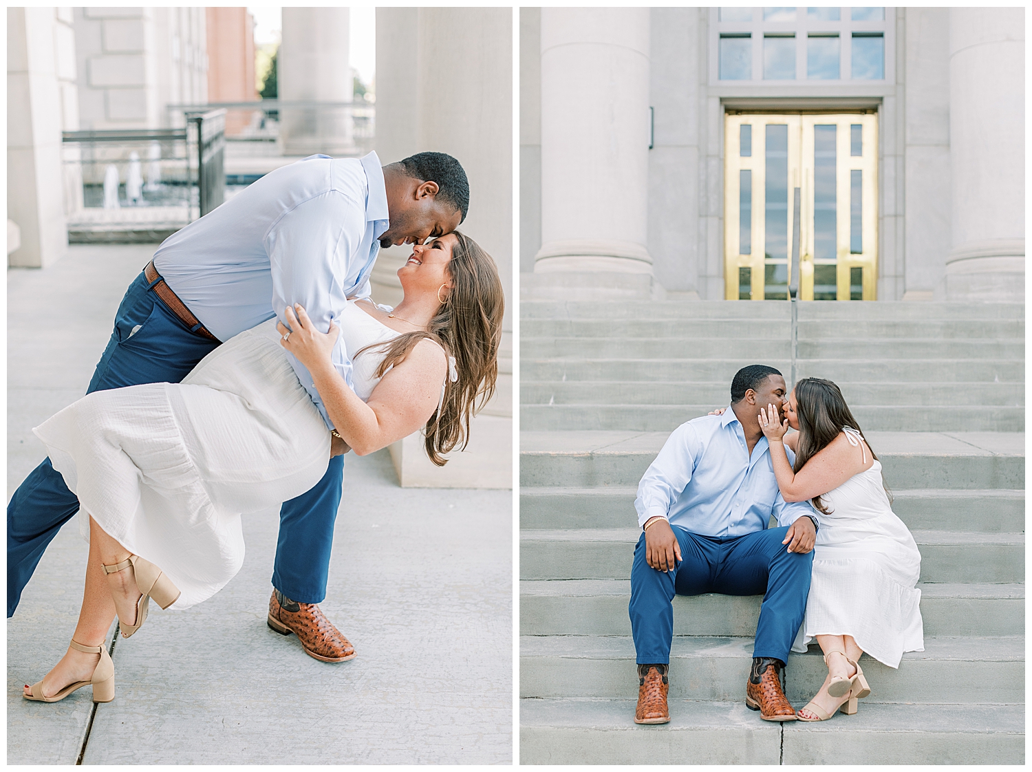 A couple kisses on the steps at USM.