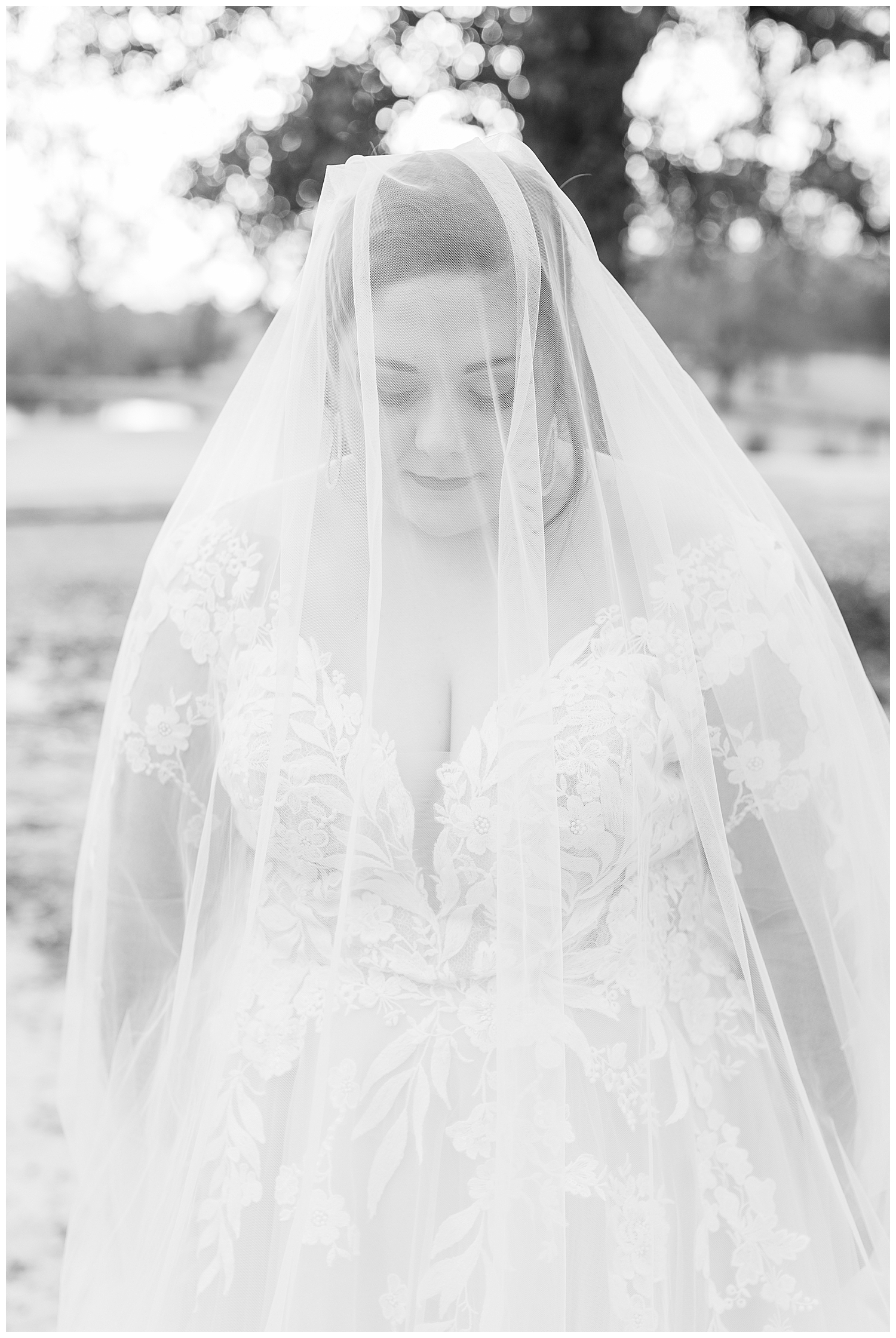 A bride is covered up by the veil at Green Gates Farmhouse.