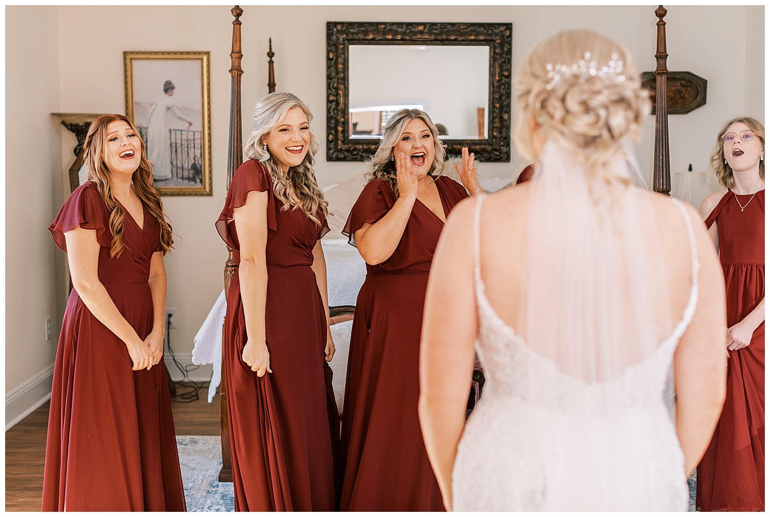 The bridesmaids are shocked.