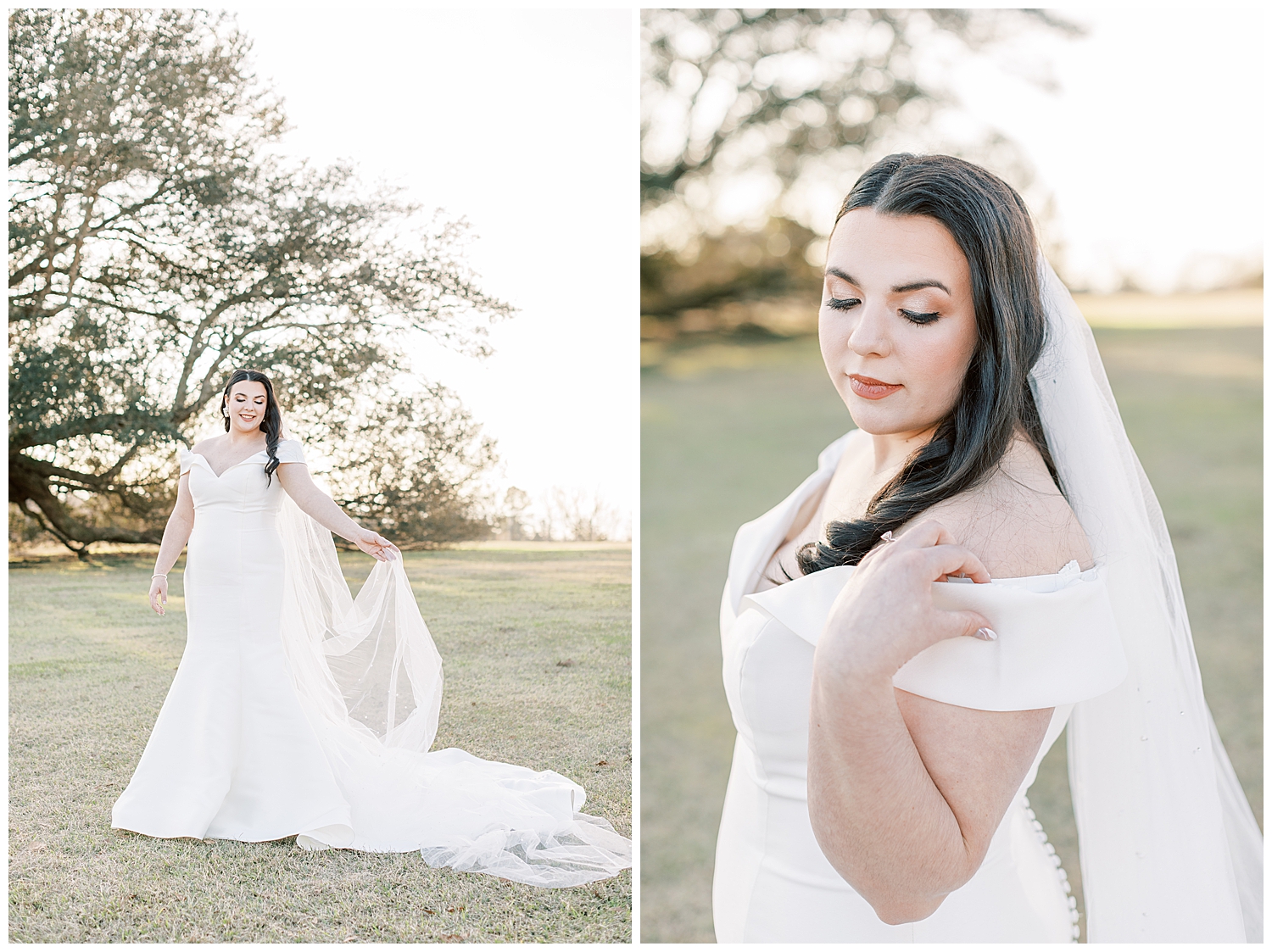 A bride twirls the pearl veil.
