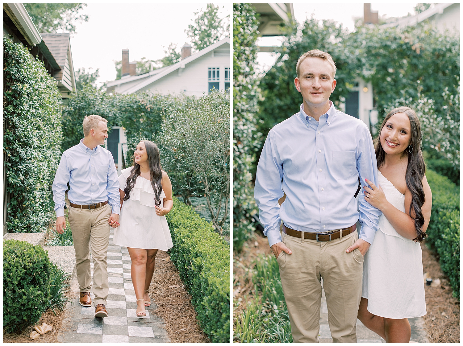 A couple smiles for their Hattiesburg engagement session.