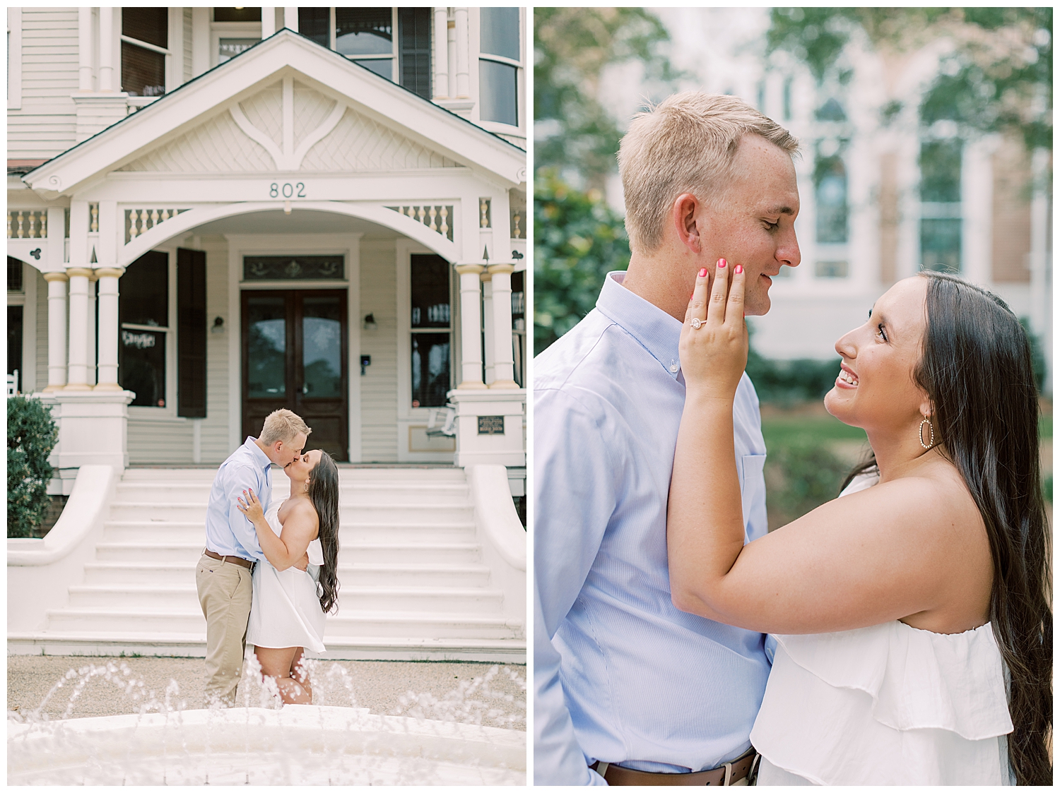 A couple kiss for their Hattiesburg engagement session.
