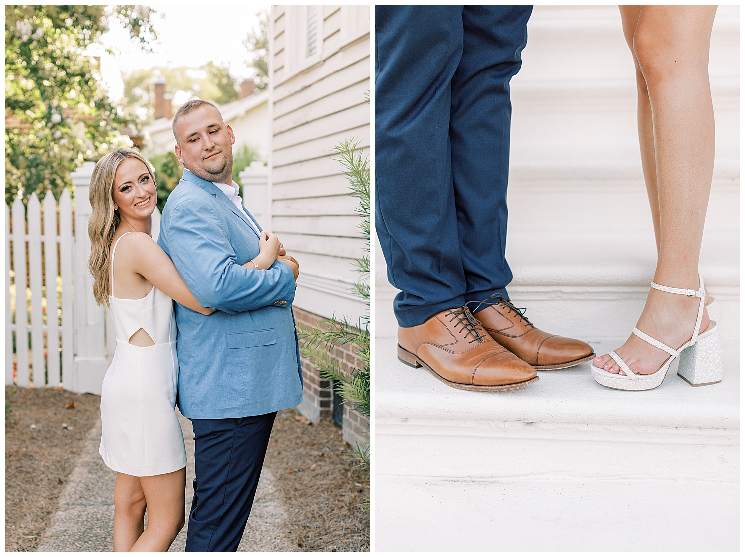 A couple hugs each other for their downtown Hattiesburg session.